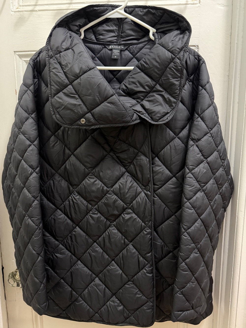 Athleta Whisper Featherless Wrap Coat Black Medium Excellent Condition *NO BELT*